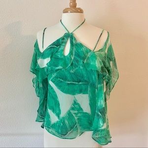 Olivaceous cold shoulder top
